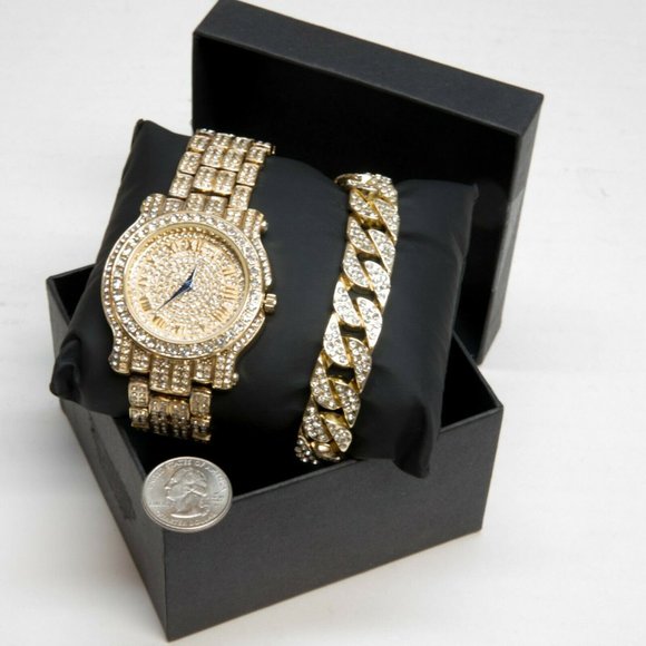 ICED OUT LUXURY WATCH + BRACELET SET